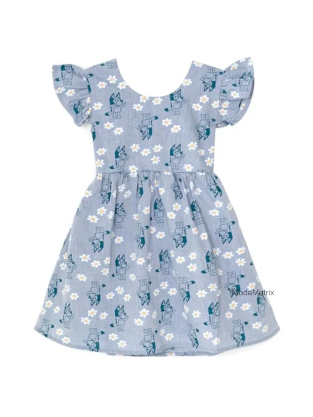 Bluey Floral Chambray Skater Dress, Short Sleeve, Pull-On, Kids